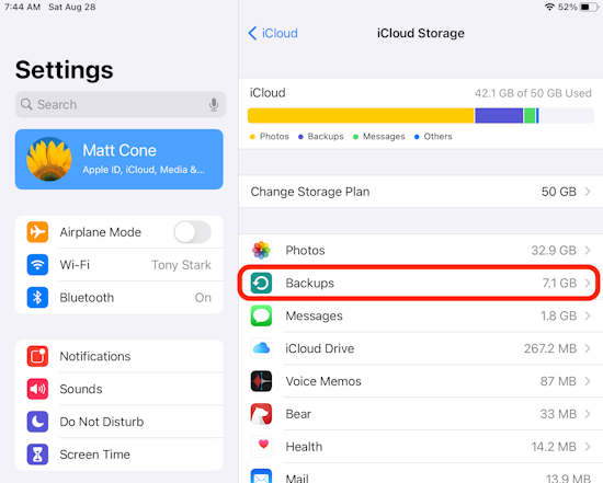 Managing iPad iCloud backups