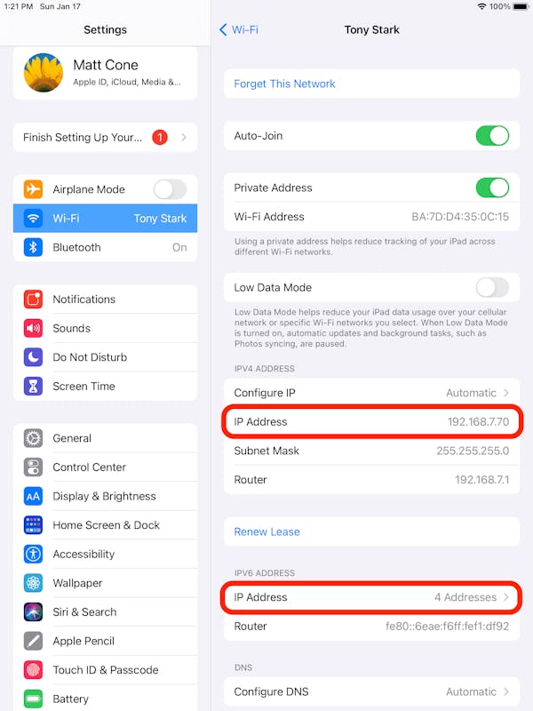 how to check ip address ipad