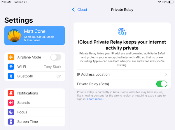 Enable Private Relay on your iPad