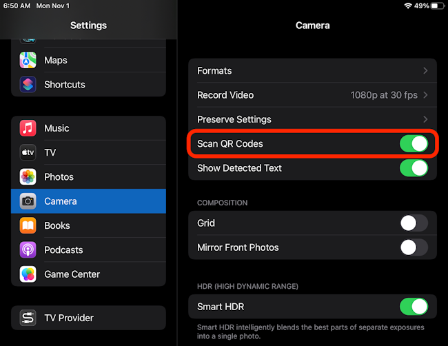 Enable the QR code scanning feature on your iPad