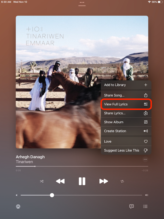 View lyrics in Apple Music on iPad