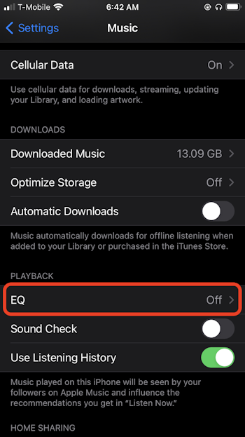 iPhone audio EQ (equalizer) settings