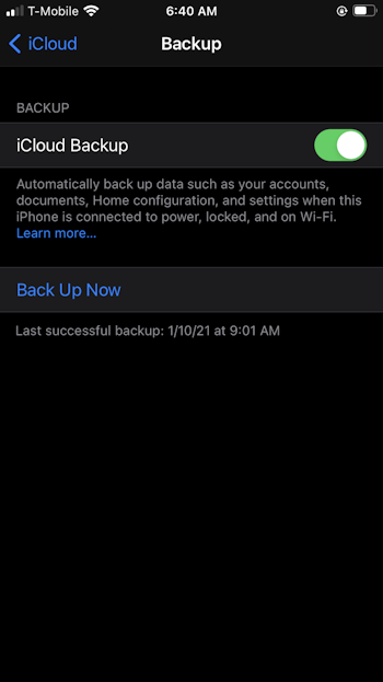 Backing up iPhone to iCloud