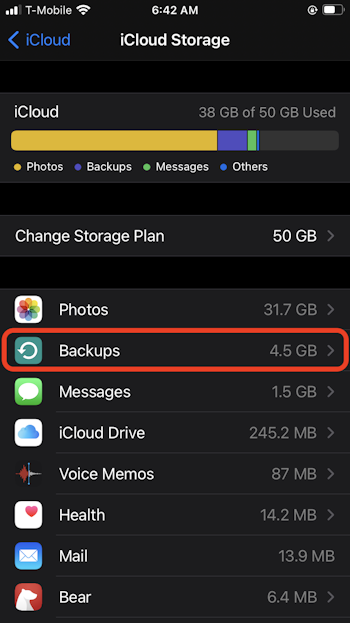 Managing iCloud backups