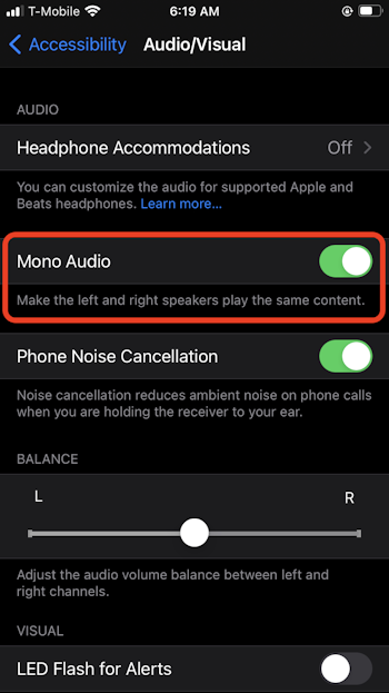 Play stereo audio as mono on your iPhone