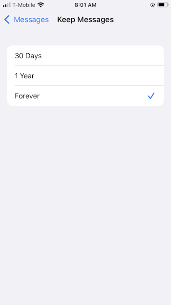Set iPhone to automatically delete old text messages