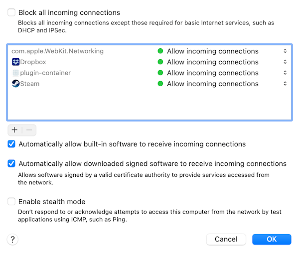 Mac advanced firewall settings