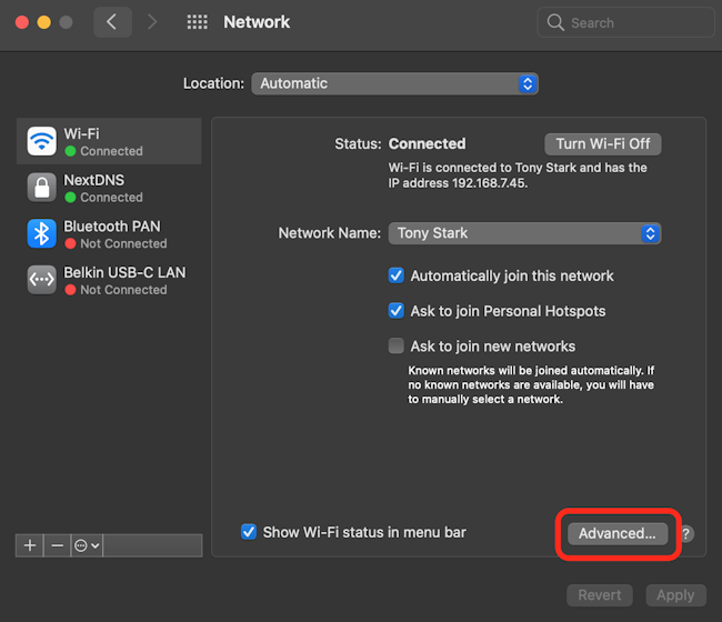 The Mac network system settings