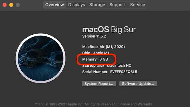 About this Mac window with RAM information