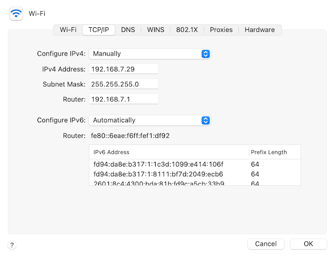 static ip address macbook