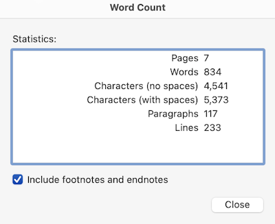 Microsoft Word for Mac show word count