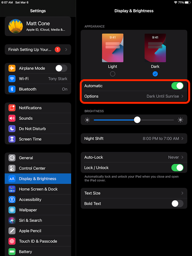 Using dark mode on your iPad