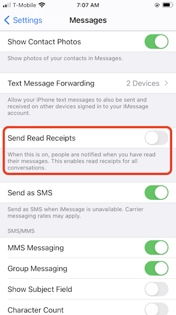 Turn off read receipts on your iPhone