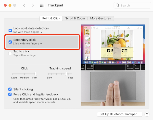 Right click on Mac trackpad