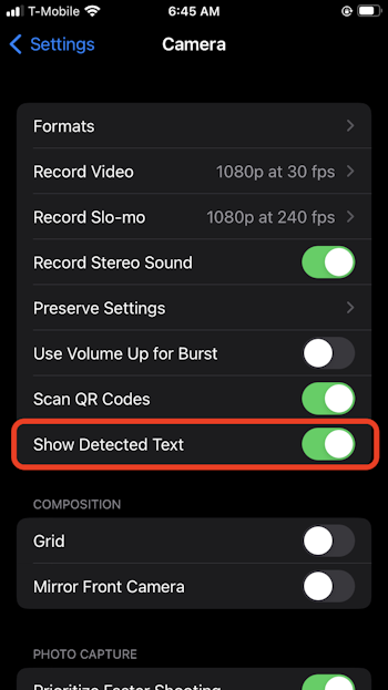 Enable the text scanning feature on your iPhone