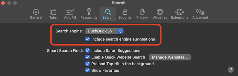 Change the default search engine on Safari Mac
