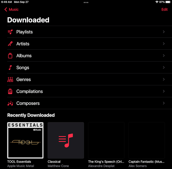 iPad show all music setting