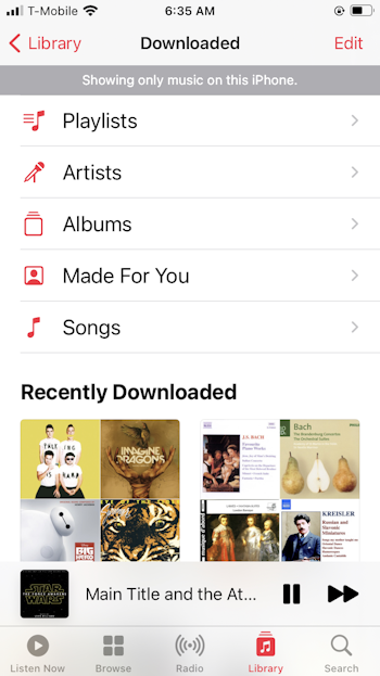 iPhone downloaded music