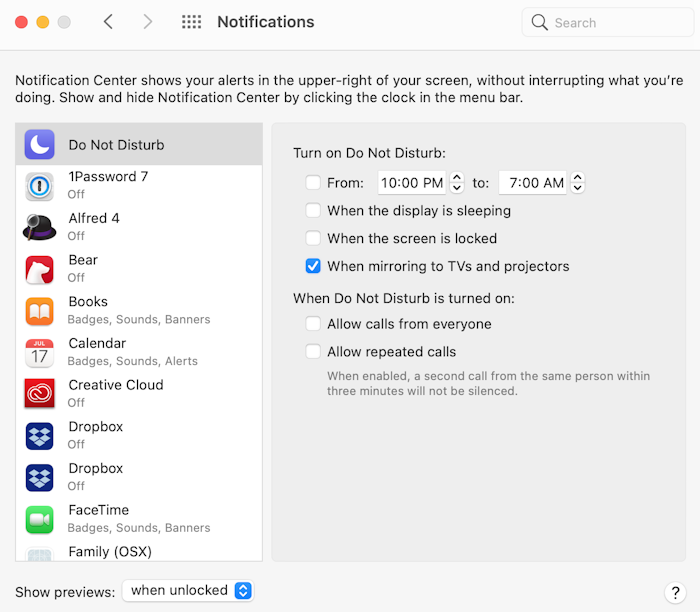 Notifications System Preferences on a Mac