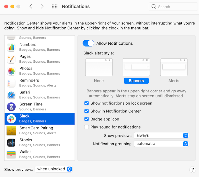 Turn off app notifications on a Mac