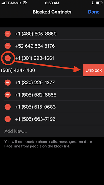 how to unblock a phone number on iphone