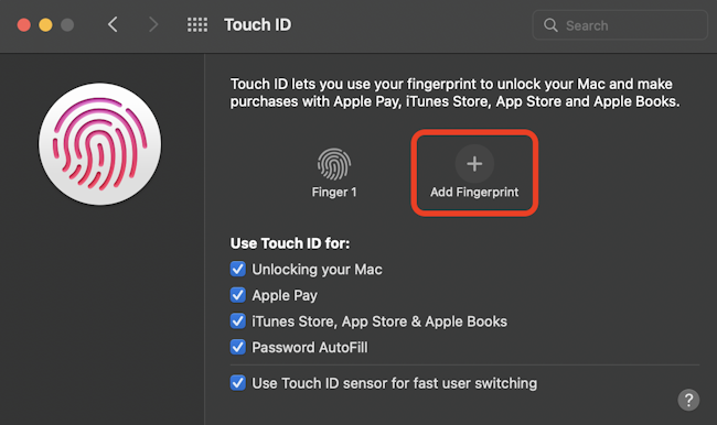 Adding a fingerprint on Touch ID on a Mac