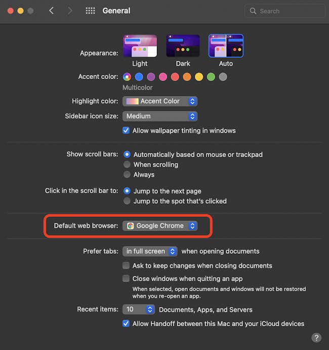 chrome not showing up in default web browser mac