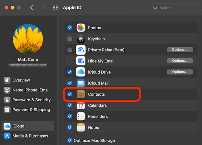 Sync Contacts using iCloud