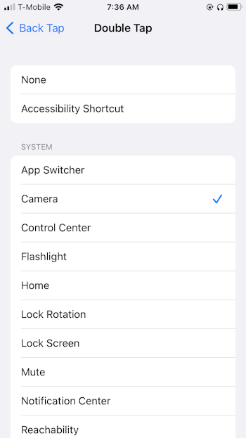 iPhone back tap settings