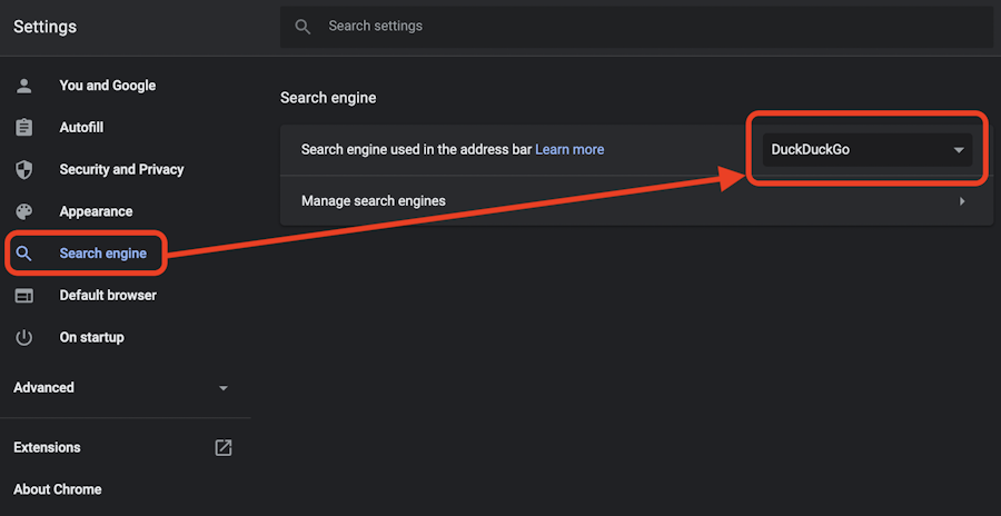 Change the default search engine on Chrome for Mac
