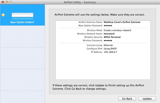 Setting up the AirPort Extreme base station