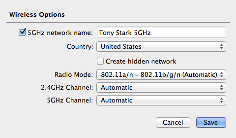 AirPort 5GHz network options