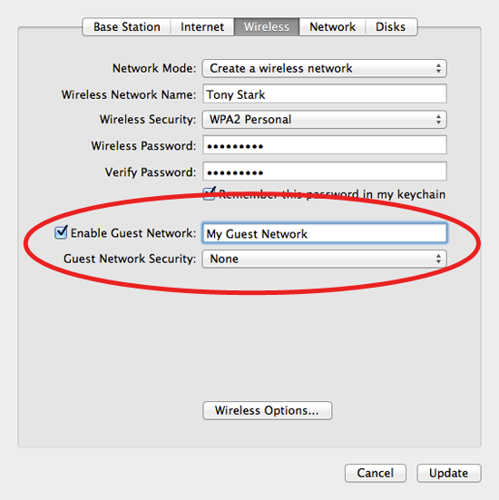 AirPort Guest Network settings