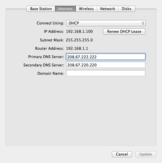 Setting the DNS servers on an AirPort Extreme base station