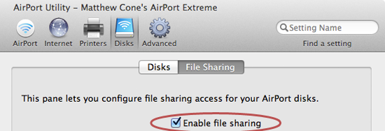 Enabling file sharing on an AirPort Extreme base station
