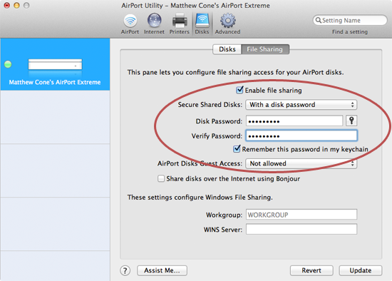 Securing a network drive connected to your AirPort base station