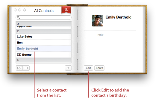 Adding a contact&rsquo;s birthday information on your Mac