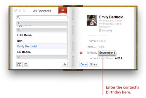 Adding a contact&rsquo;s birthday information on your Mac