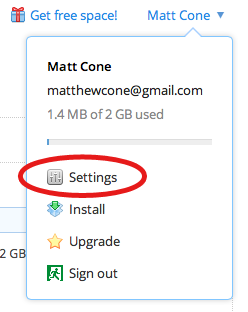 Dropbox settings