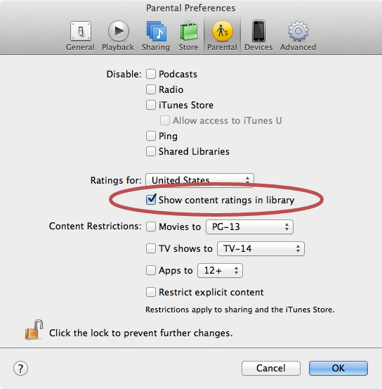 Disable explicit labels in iTunes