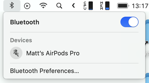 Add Bluetooth menu to Mac’s menu bar