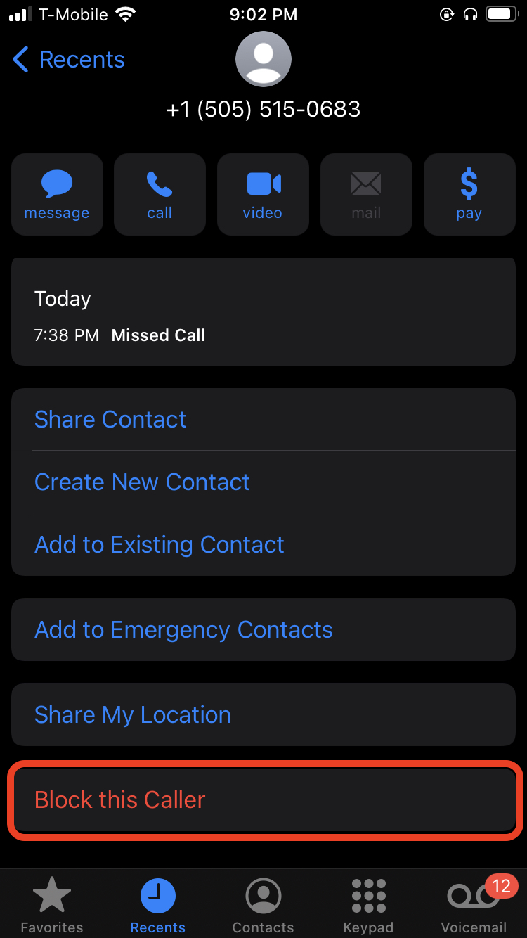 Blocking a phone number on your iPhone