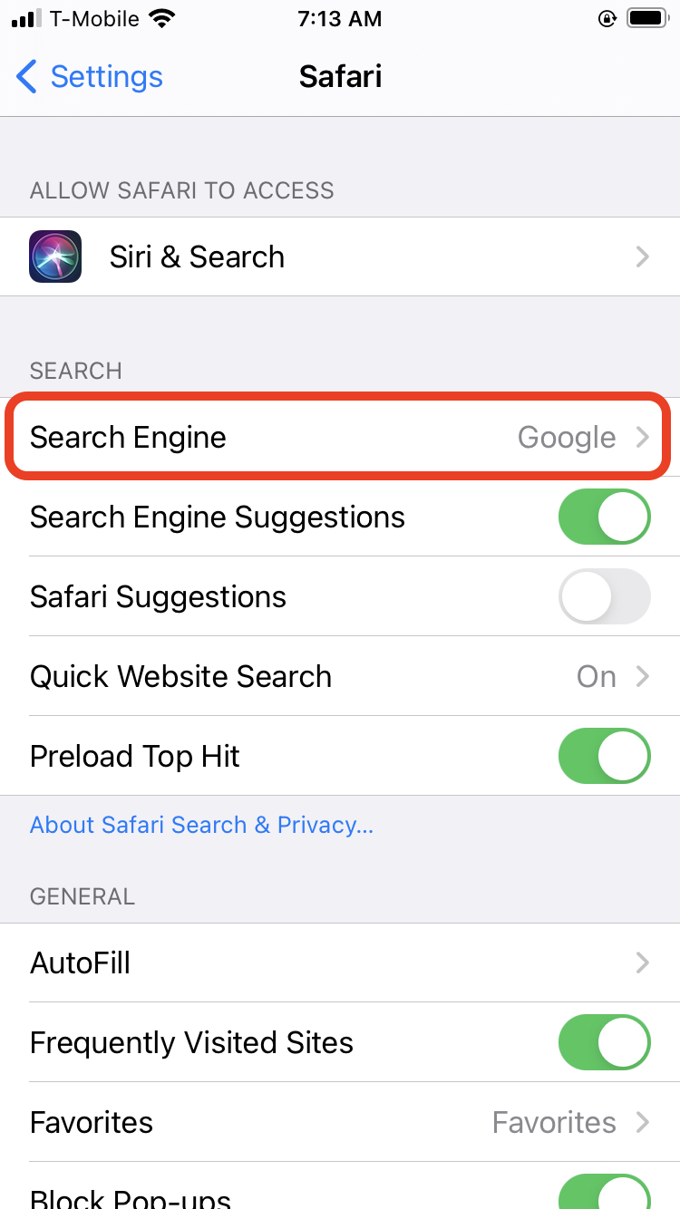 Change the default search engine on iPhone