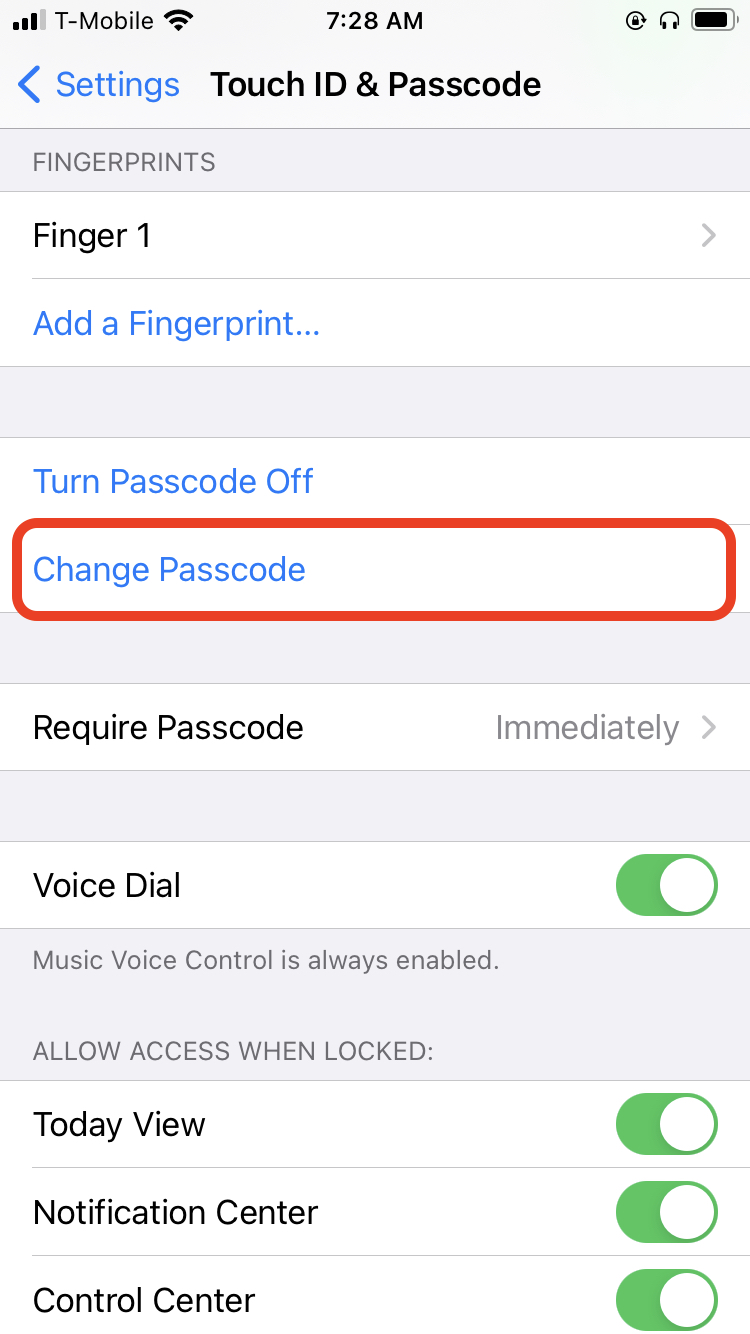 Change iPhone passcode