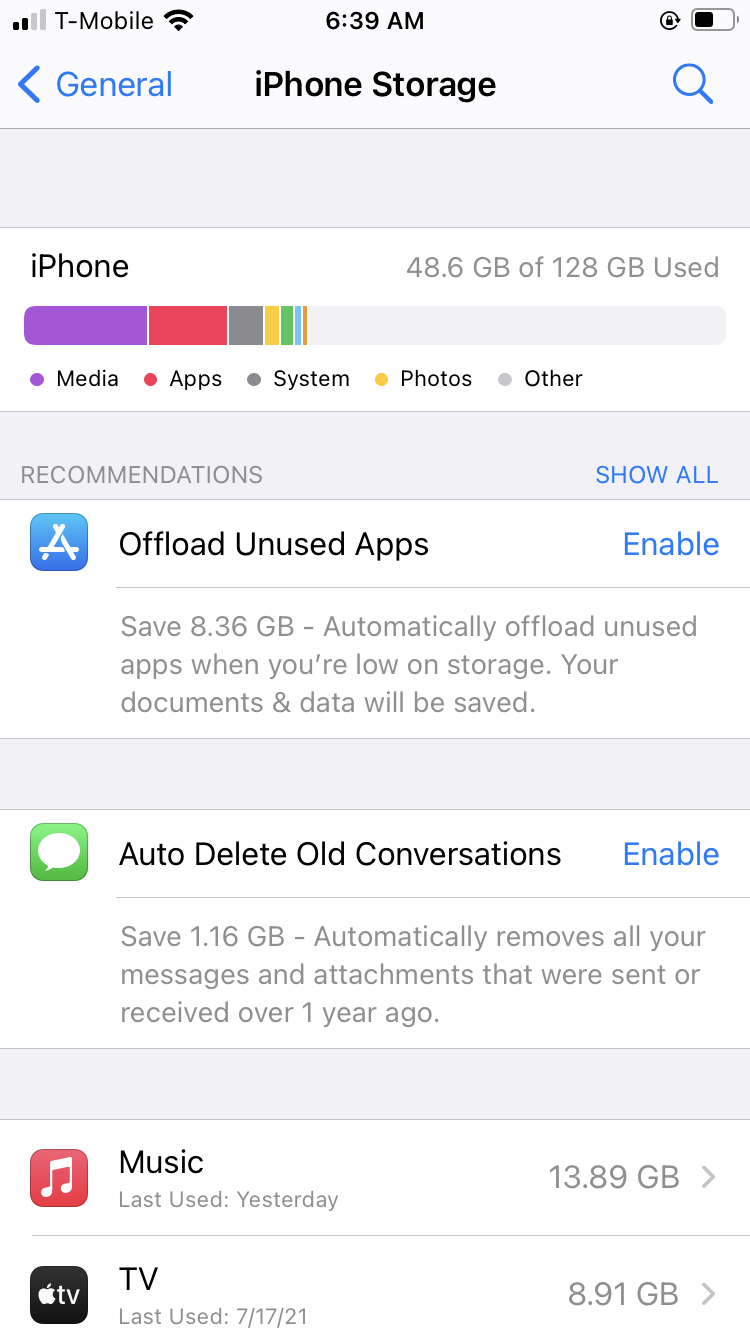 Check iPhone storage