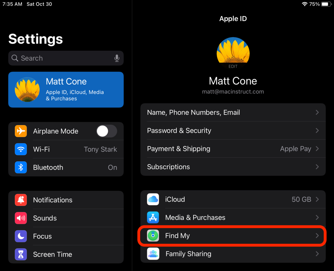 Enable Find My iPad on your iPad