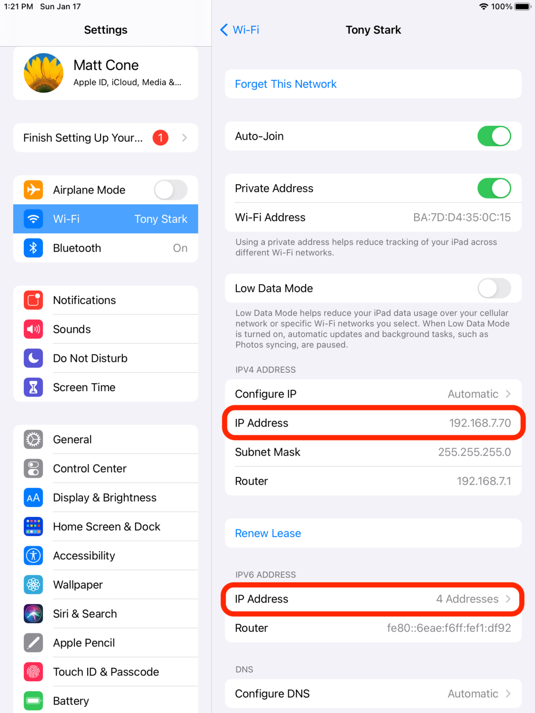 iPad IP address