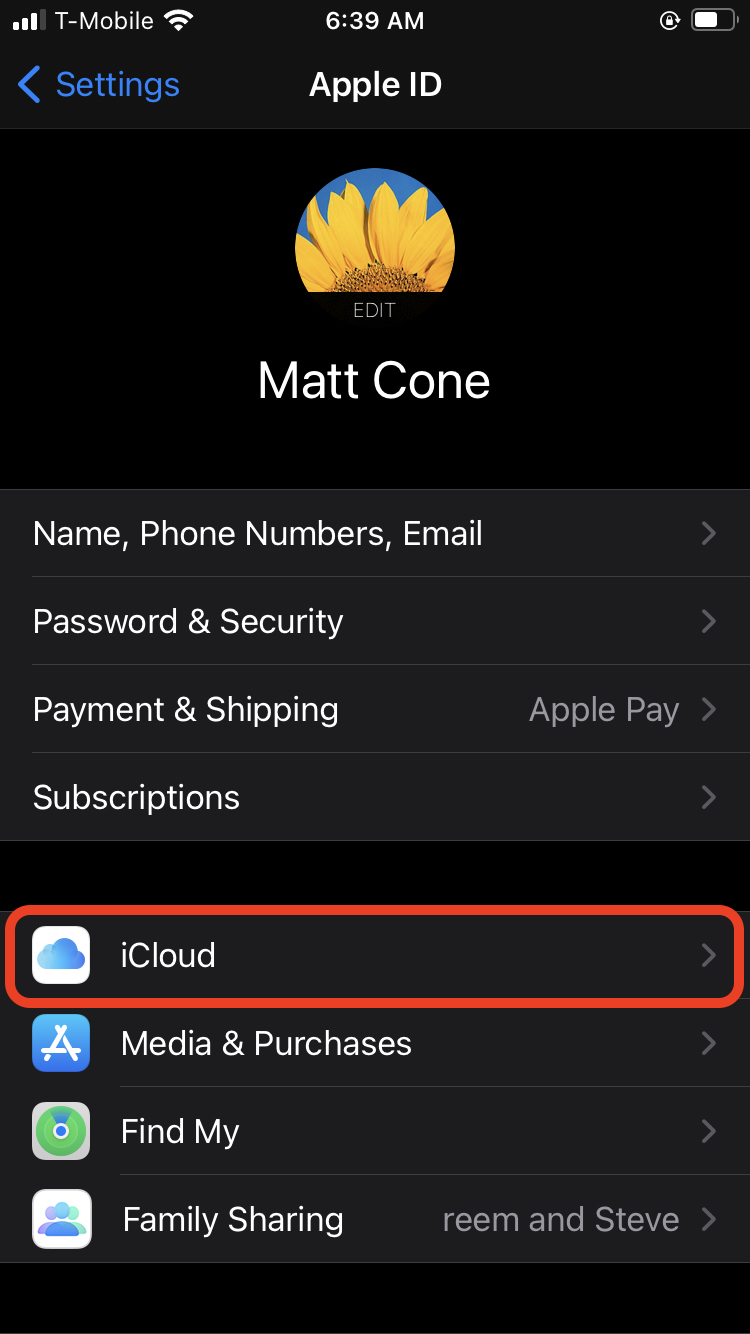 iOS personal settings