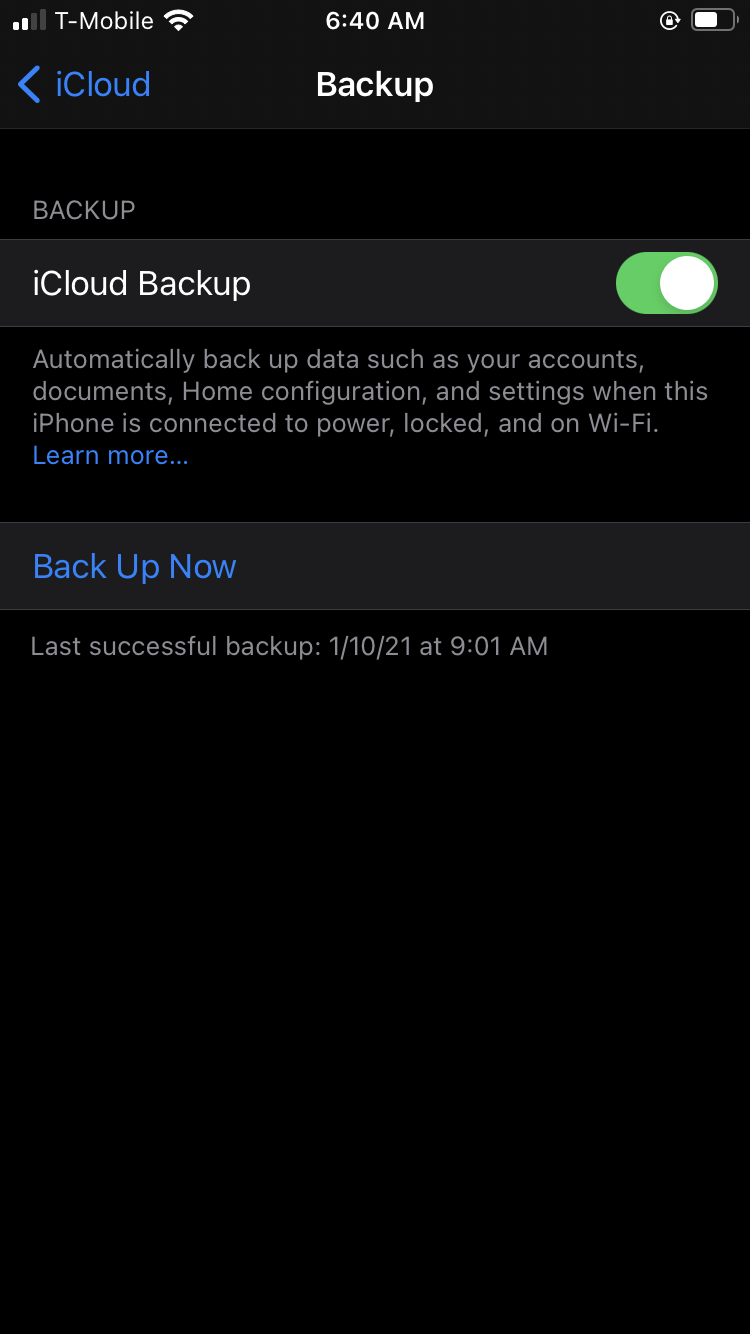 Backing up iPhone to iCloud