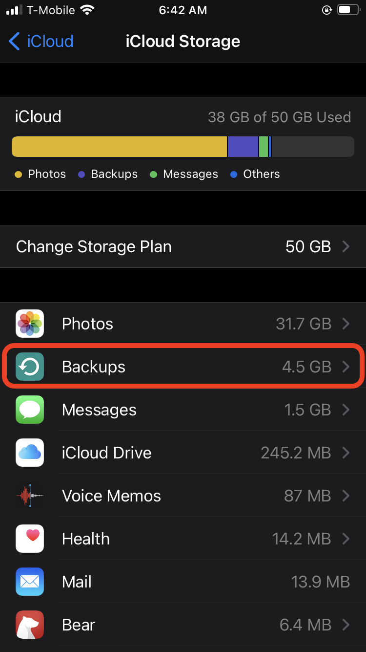 Managing iCloud backups